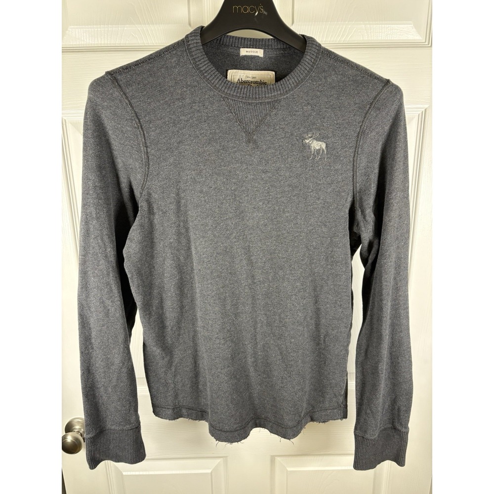 Vtg Y2K Abercrombie & Fitch Muscle Fit Knit Shirt Gray Embroidered Moose Mens L